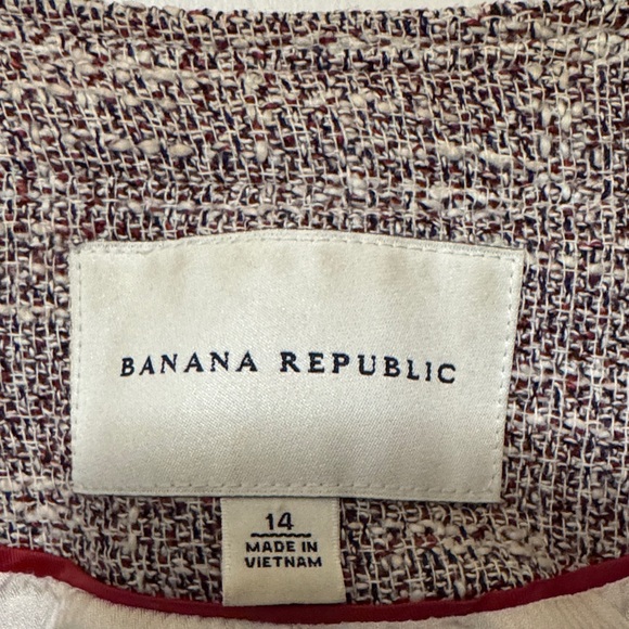 Banana Republic size 14 burgundy black cotton polo blend tweed jacket 3/4 sleeve - Picture 2 of 4